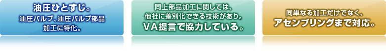 油圧一筋。VA提言で協力している。アセンブリングまで対応。